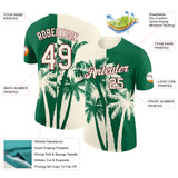 Custom Kelly Green Cream-Crimson Hawaii Tropical Coastal Palm Trees Performance T-Shirt