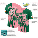 Custom Kelly Green Medium Pink-White Hawaii Tropical Coastal Palm Trees Performance T-Shirt