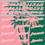 Custom Kelly Green Medium Pink-White Hawaii Tropical Coastal Palm Trees Performance T-Shirt
