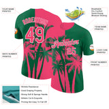 Custom Kelly Green Neon Pink-White Hawaii Tropical Coastal Palm Trees Performance T-Shirt