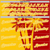 Custom Red Yellow-White Hawaii Tropical Coastal Palm Trees Performance T-Shirt