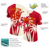 Custom Red Cream-Yellow Hawaii Tropical Coastal Palm Trees Performance T-Shirt
