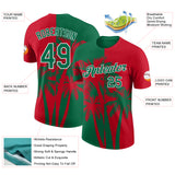 Custom Red Kelly Green-White Hawaii Tropical Coastal Palm Trees Performance T-Shirt