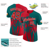 Custom Teal Red-White Hawaii Tropical Coastal Palm Trees Performance T-Shirt