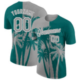 Custom Teal Gray-White Hawaii Tropical Coastal Palm Trees Performance T-Shirt