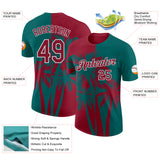 Custom Teal Crimson-White Hawaii Tropical Coastal Palm Trees Performance T-Shirt
