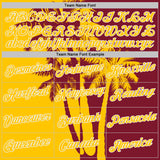 Custom Crimson Yellow-White Hawaii Tropical Coastal Palm Trees Performance T-Shirt