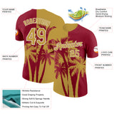 Custom Crimson Old Gold-White Hawaii Tropical Coastal Palm Trees Performance T-Shirt