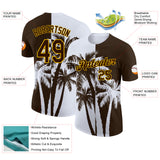 Custom Brown White-Yellow Hawaii Tropical Coastal Palm Trees Performance T-Shirt