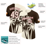 Custom Brown Cream-Crimson Hawaii Tropical Coastal Palm Trees Performance T-Shirt