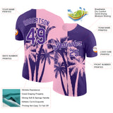 Custom Purple Light Pink-White Hawaii Tropical Coastal Palm Trees Performance T-Shirt