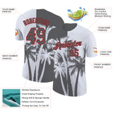 Custom White Steel Gray-Red Hawaii Tropical Coastal Palm Trees Performance T-Shirt
