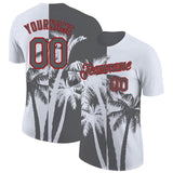 Custom White Steel Gray-Red Hawaii Tropical Coastal Palm Trees Performance T-Shirt