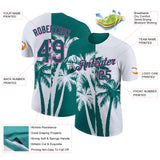 Custom White Teal-Pink Hawaii Tropical Coastal Palm Trees Performance T-Shirt