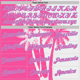 Custom White Pink-Light Blue Hawaii Tropical Coastal Palm Trees Performance T-Shirt