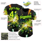 Custom Black Neon Yellow-Grass Green Cyber Tropical Palm Trees Music Festival Authentic Baseball Jersey