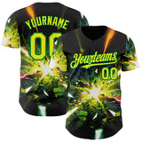 Custom Black Neon Yellow-Grass Green Cyber Tropical Palm Trees Music Festival Authentic Baseball Jersey