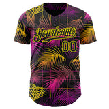 Custom Black Purple-Light Yellow Cyber Tropical Palm Trees Music Festival Authentic Baseball Jersey