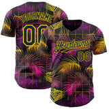 Custom Black Purple-Light Yellow Cyber Tropical Palm Trees Music Festival Authentic Baseball Jersey