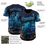 Custom Blue Black-Sky Blue Cyber Tropical Palm Trees Music Festival Gothic Fantasy Authentic Baseball Jersey