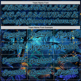 Custom Blue Black-Sky Blue Cyber Tropical Palm Trees Music Festival Gothic Fantasy Authentic Baseball Jersey