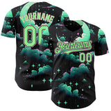 Custom Black Pea Green-Light Pink Galaxy Star Nebula Authentic Baseball Jersey