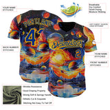 Custom Black Royal-Gold Galaxy Star Nebula Authentic Baseball Jersey