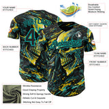 Custom Black Yellow-Aqua 3D Pattern Design Motorcycle Motocross Skull Authentic Baseball Jersey
