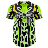 Custom Green Black Yellow-White Giraffe Print Authentic Baseball Jersey