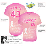 Custom Pink White 3D Pink Ribbon Breast Cancer Awareness Month Women Health Care Support Authentic Baseball Jersey