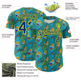 Custom Blue Royal Green-Light Yellow Peacock Feather Print Authentic Baseball Jersey