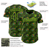 Custom Black-Neon Green Peacock Feather Print Authentic Baseball Jersey
