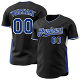 Custom Black Royal-White Classic Color Block Side Panel Stripe Authentic Baseball Jersey