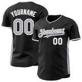 Custom Black Gray-White Classic Color Block Side Panel Stripe Authentic Baseball Jersey