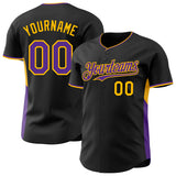 Custom Black Purple-Gold Classic Color Block Side Panel Stripe Authentic Baseball Jersey