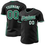 Custom Black Kelly Green-White Classic Color Block Side Panel Stripe Authentic Baseball Jersey