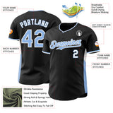 Custom Black Light Blue-White Classic Color Block Side Panel Stripe Authentic Baseball Jersey