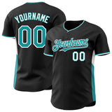 Custom Black Teal-White Classic Color Block Side Panel Stripe Authentic Baseball Jersey