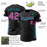 Custom Black Pink-Teal Classic Color Block Side Panel Stripe Authentic Baseball Jersey