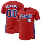 Custom Red Royal-White Classic Color Block Side Panel Stripe Authentic Baseball Jersey