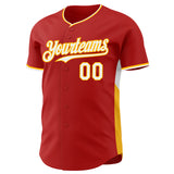 Custom Red White-Gold Classic Color Block Side Panel Stripe Authentic Baseball Jersey