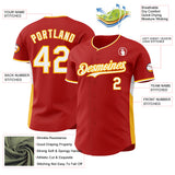 Custom Red White-Gold Classic Color Block Side Panel Stripe Authentic Baseball Jersey