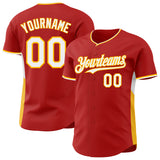 Custom Red White-Gold Classic Color Block Side Panel Stripe Authentic Baseball Jersey