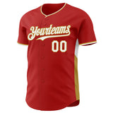Custom Red White-Old Gold Classic Color Block Side Panel Stripe Authentic Baseball Jersey