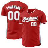 Custom Red White-Gray Classic Color Block Side Panel Stripe Authentic Baseball Jersey