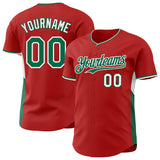 Custom Red Kelly Green-White Classic Color Block Side Panel Stripe Authentic Baseball Jersey