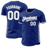 Custom Royal White-Gray Classic Color Block Side Panel Stripe Authentic Baseball Jersey