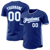 Custom Royal White-Light Blue Classic Color Block Side Panel Stripe Authentic Baseball Jersey