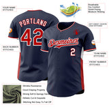 Custom Navy Red-White Classic Color Block Side Panel Stripe Authentic Baseball Jersey