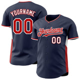 Custom Navy Red-White Classic Color Block Side Panel Stripe Authentic Baseball Jersey